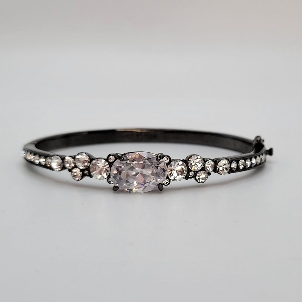 Givenchy | Hinged Bangle Bracelet Clear Ice Crystals Gun Metal